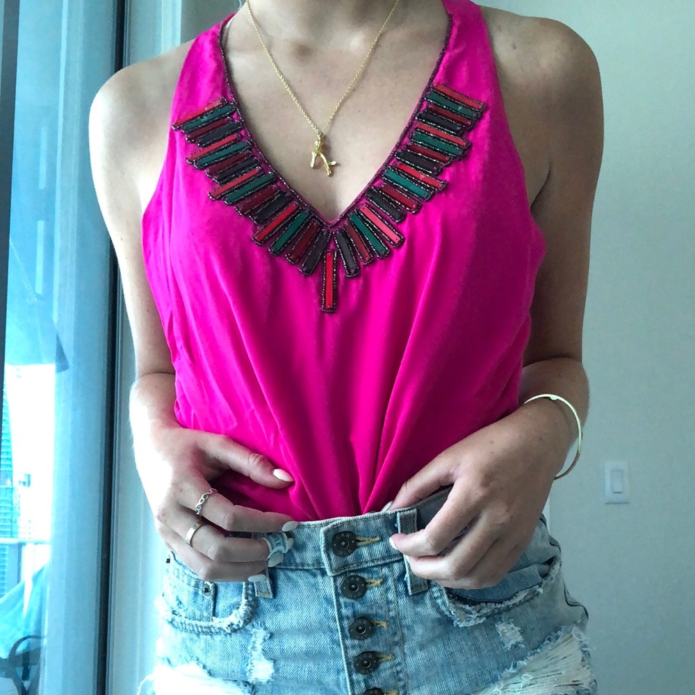 GREYLIN HOT PINK EMBELLISHED TOP S